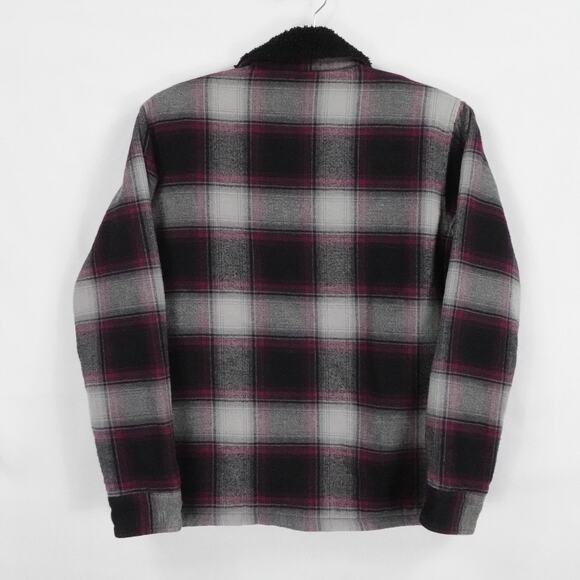 Obey Jacket Mens Small Black Gray Red Plaid Sherpa Collar Flannel Lined Workwear - Picture 2 of 12